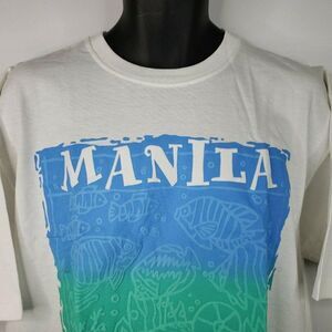 Vintage 90s Manila T-Shirt Mens XL White Neon Fish Tourist Puffy Paint Deadstock